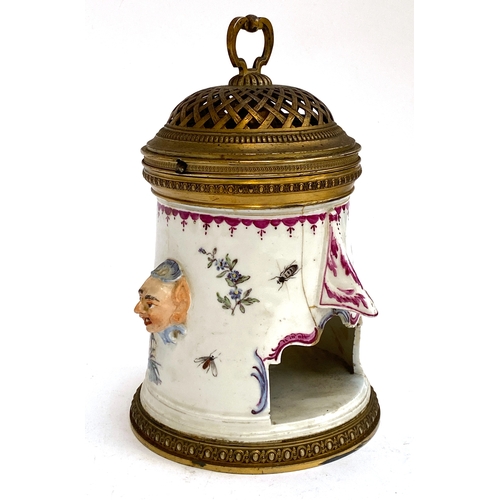 220 - A late 18th century German Hochst/Hoechst porcelain warming stand (af), later converted for electric... 