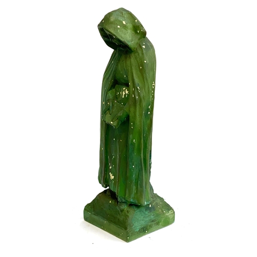 408 - After Karel Laloo, green painted statue of a Bruges woman, 36cmH