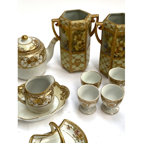 422 - Quantity of Japanese porcelain to include Noritake, white and gilt part tea set and two pairs of twi... 