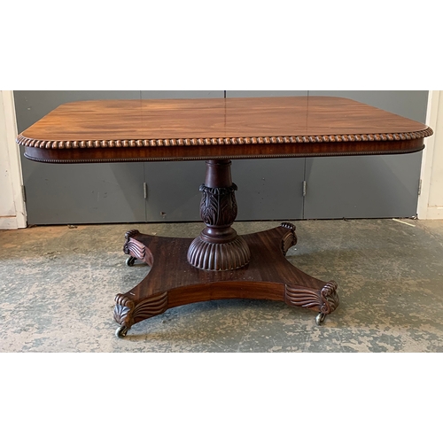 964 - A 19th century tilt-top rectangular table, with a large beaded edge on acanthus carved column, and q... 