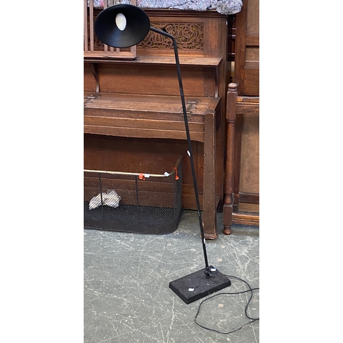 996 - A black painted floor standing reading lamp, approx. 138cmH