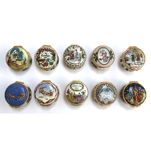 229 - Eleven Halcyon Days Christmas commemorative trinket pots, dating from 1980-1989 (two different 1986)