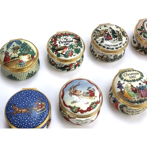 229 - Eleven Halcyon Days Christmas commemorative trinket pots, dating from 1980-1989 (two different 1986)