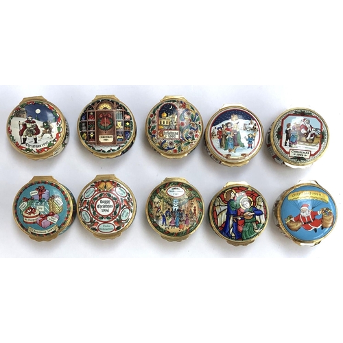 230 - Ten Halcyon Days Christmas commemorative trinket pots, dating from 1990-1999