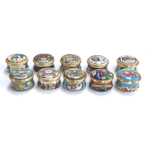 230 - Ten Halcyon Days Christmas commemorative trinket pots, dating from 1990-1999