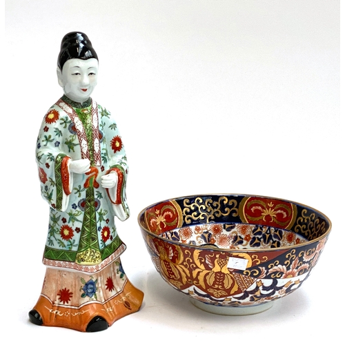 227 - A Chinese ceramic figure, 37cmH; together with a bowl, 26cmD