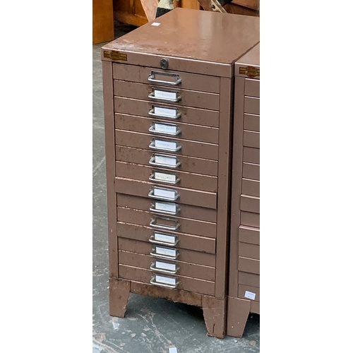 1000 - A vintage filing cabinet of fourteen drawers, 29x42x66cmH