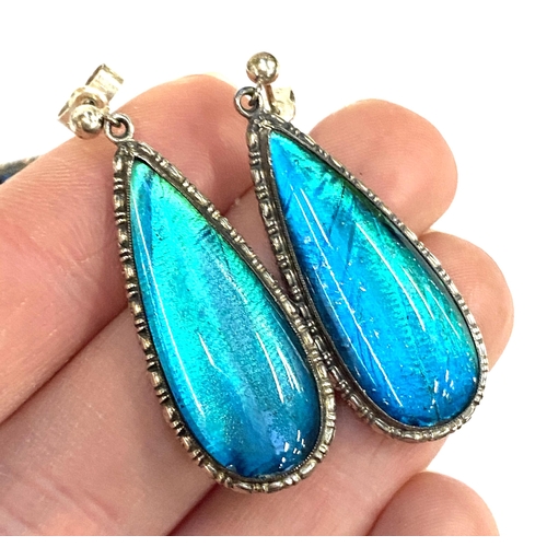 50 - A pair of Art Deco silver TLM morpho butterfly wing teardrop shaped earrings, 3.5cmL; together with ... 