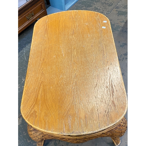 1080 - A 20th century shaped bamboo coffee table, with two drawers, 92x57x48cmH