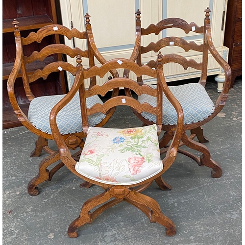 992 - A set of three cross-frame oak chairs, 56cmW