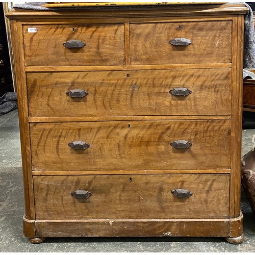 1081 - A good quality Victorian satin birch chest of two short over three long drawers, later handles, oak ... 