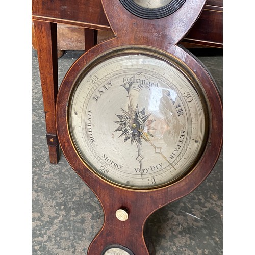 1003 - A George III style banjo barometer, central convex mirror, 96cmL