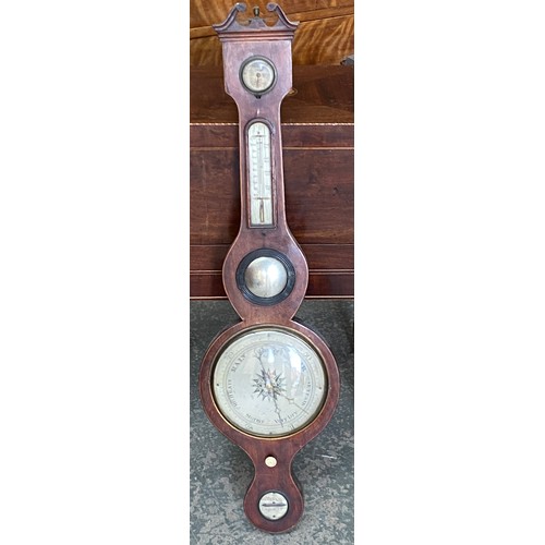 1003 - A George III style banjo barometer, central convex mirror, 96cmL