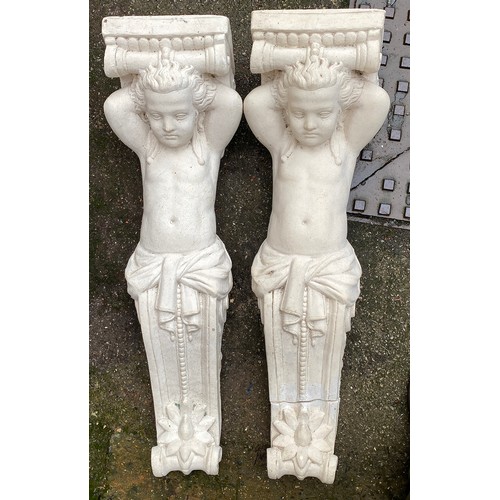 827 - A pair of composite caryatids, one af, each 95cmH