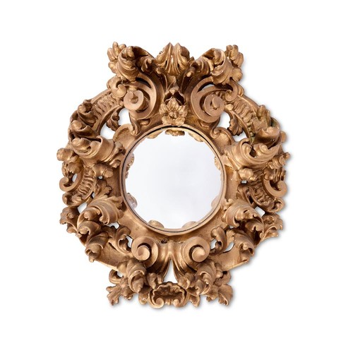 776 - A Venetian carved giltwood frame, 19th century, the plate contained in a heavy leaf and scroll carve... 