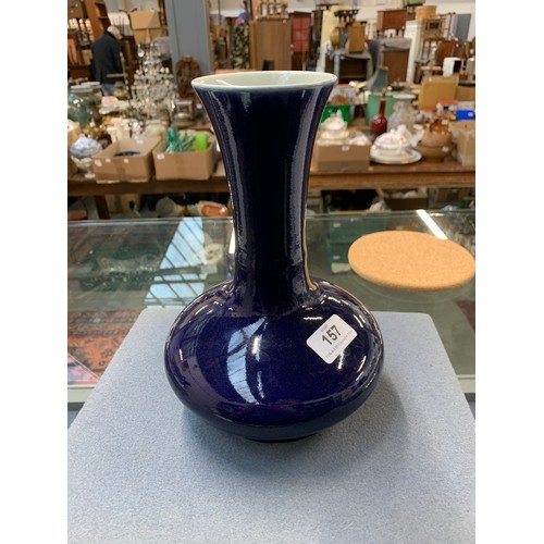 157 - A Chinese blue glaze vase, c.1954, character marks to base, 23cmH