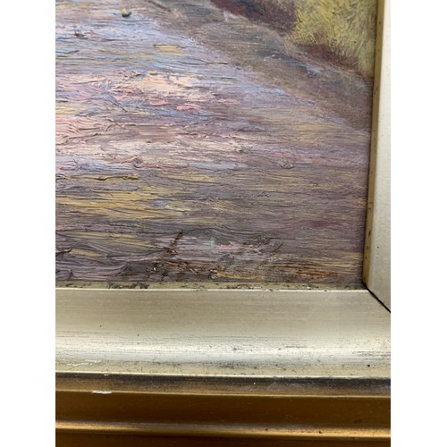 694 - 20th century oil on board, river scene, signed indistinctly lower right 29x22.5cm; title?/quote to v... 