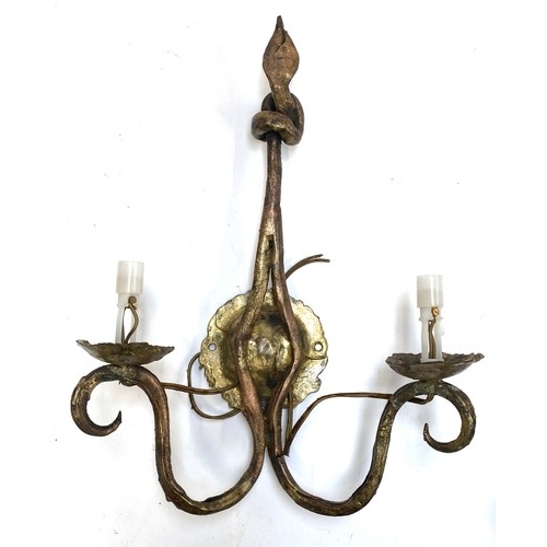 448 - A patinated lacquered metal twin fitting wall sconce, approx. 44cmH