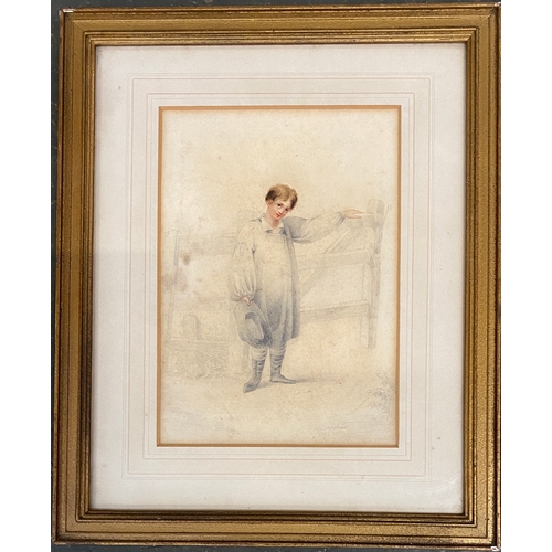 461 - A pair of early 19th century pencil and watercolour studies of a boy and girl, signed indistinctly a... 