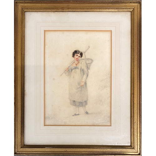 461 - A pair of early 19th century pencil and watercolour studies of a boy and girl, signed indistinctly a... 