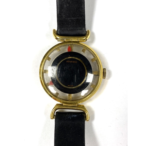 78 - A vintage ladies Juvenia skeleton watch, bullseye dial in a gold plated case, the movement marked Ju... 