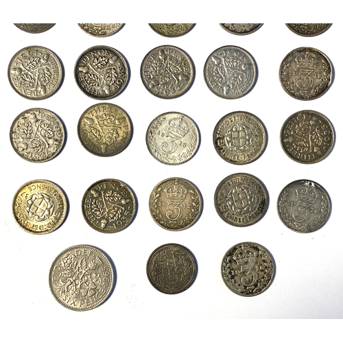 63 - A collection of mainly 19th and early 20th century threepence coins, to include maundy coins, dates ... 