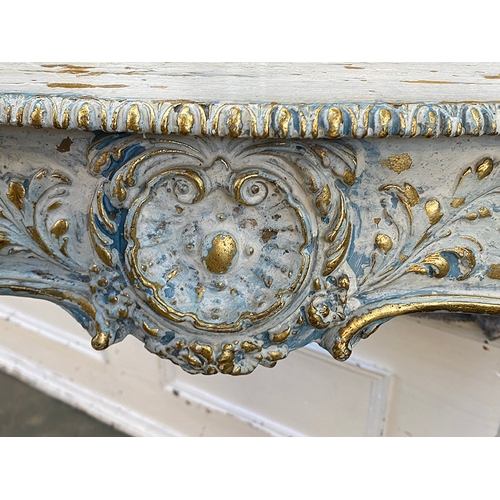 758 - A painted, originally gilt, continental console table, with carved apron and carved cabriole legs, 8... 