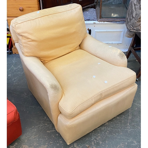 850 - A good pair of early 20th century armchairs, in Howard style, in need of reupholstry, approx. 66cmW