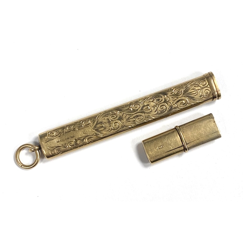 32 - An early 20th century 9ct gold pencil holder, hallmarked for E Baker, Chester, 5.4g