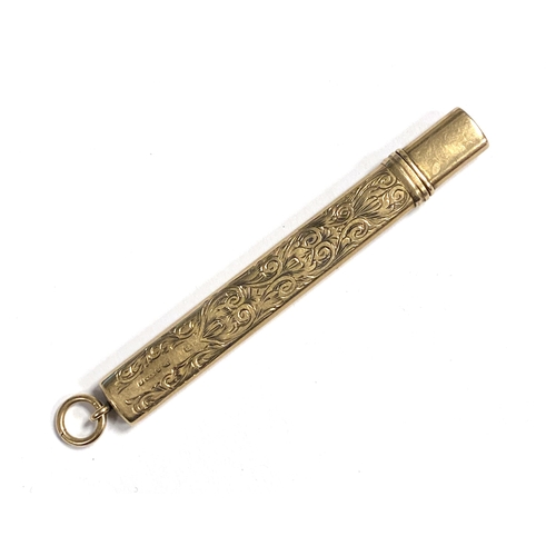 32 - An early 20th century 9ct gold pencil holder, hallmarked for E Baker, Chester, 5.4g