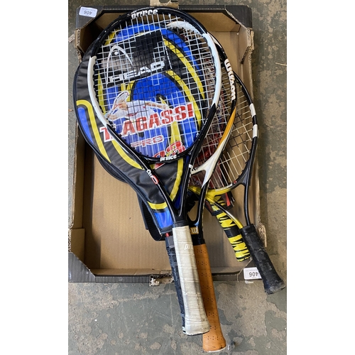 839 - A lot of five tennis rackets, to include Wilson and Babolat