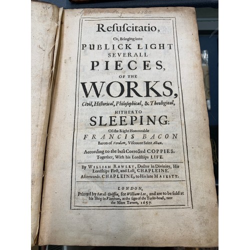 360 - BINDINGS, 17th C. Francis BACON. 'Refufcitatio' (Resuscitation), London, Sarah Griffin for William L... 