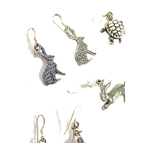 35 - Ten pairs of mainly 925 silver animal design earrings, to include hares, frogs, foxes etc, gross wei... 