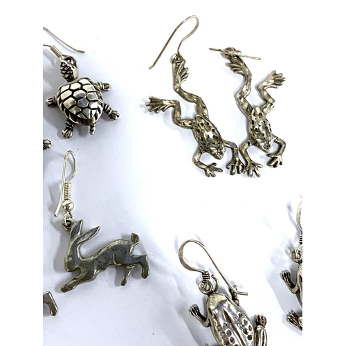 35 - Ten pairs of mainly 925 silver animal design earrings, to include hares, frogs, foxes etc, gross wei... 