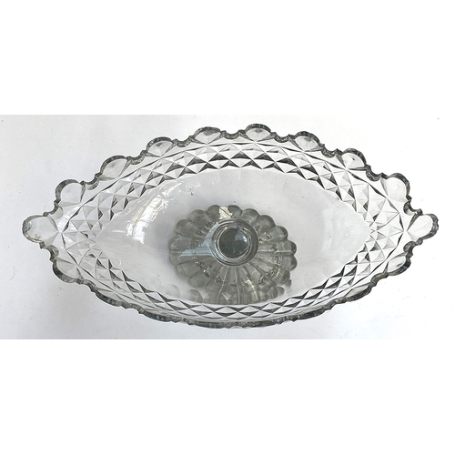 123 - Interior design interest: a large early 19th century boat shaped cut glass fruit bowl, possibly Iris... 