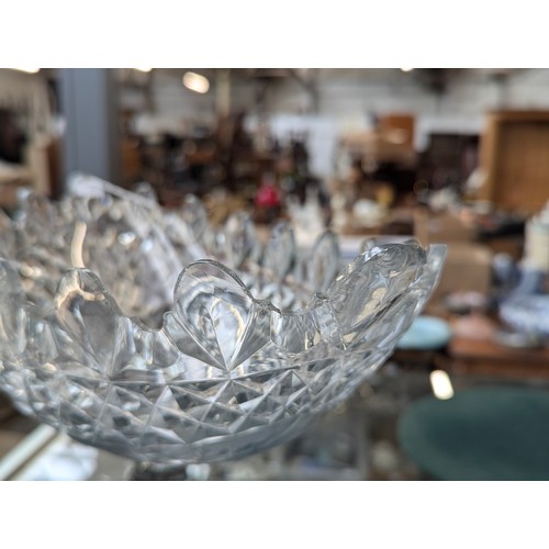 123 - Interior design interest: a large early 19th century boat shaped cut glass fruit bowl, possibly Iris... 