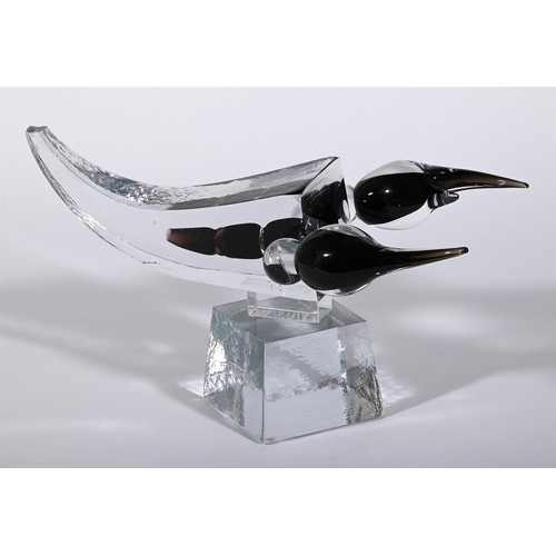 120 - A large and heavy art glass scorpion on plinth, signed to base, tail detached but present, 29cmH