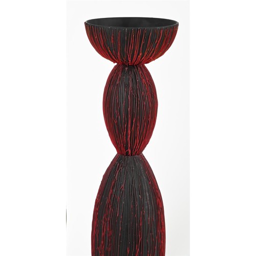 121 - Interior design interest: Clare Belfrage (Australian, b.1966), a black and red art glass candlestick... 