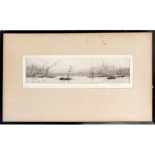 598 - Rowland Langmaid R.A. (1897-1956), London Bridge from the Thames, drypoint etching, signed and title... 