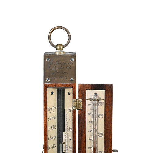 113 - A mahogany ship's barometer, on gimbal mount, bearing inscription for 