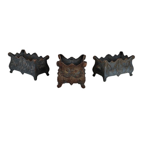 523 - A group of three 19th century French cast iron planters: comprising a pair of rectangular planters, ... 