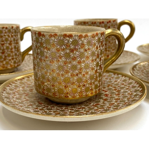 154 - A set of six early 20th century Japanese Satsuma coffee cups (5.5cmH, marked to base) and saucers; t... 