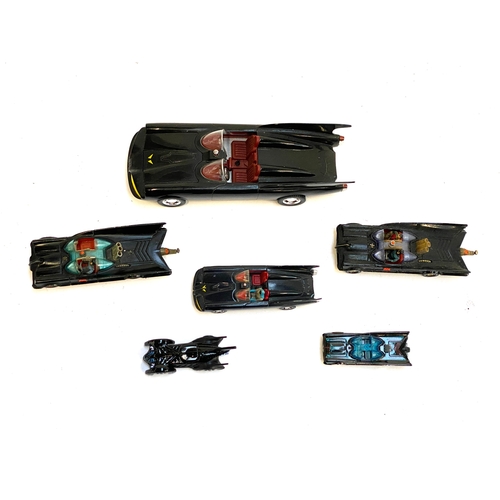 313 - A lot of six of Batman Batmobiles to include Corgi (4) and Hot Wheels (2); the largest 21cmL