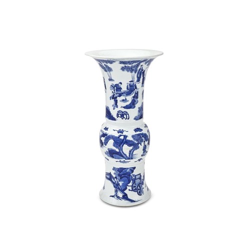 195 - A 20th century Chinese blue and white vase, painted with scholars and other figures in landscapes, s... 