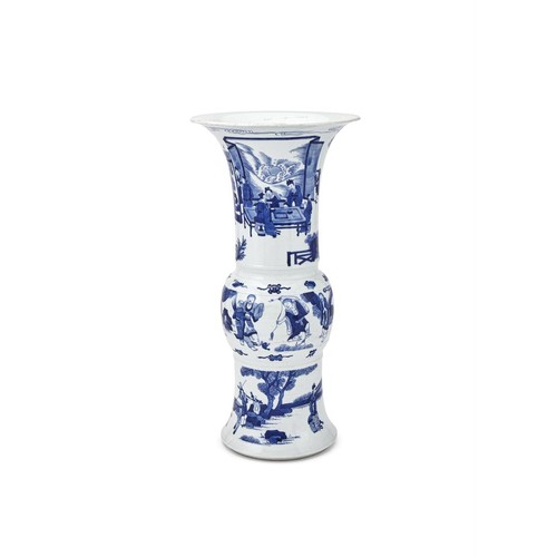 195 - A 20th century Chinese blue and white vase, painted with scholars and other figures in landscapes, s... 