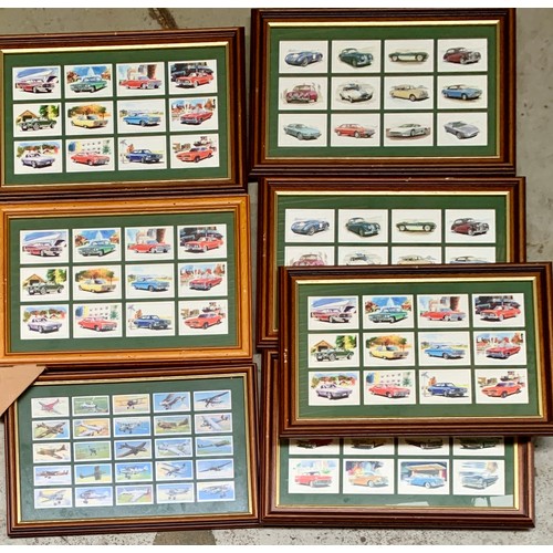 714 - A large quantity of framed and glazed cigarette cards to include Player's Dickens, Cats, Thackeray, ... 