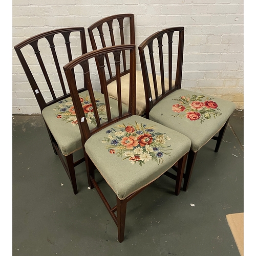 901 - Four 19th century side chairs, each with three vertical splats over stuff over seats, square table l... 