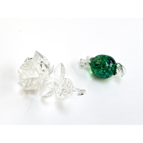 189 - A Swarvoski crystal rose, 8.5cmH, together with a Murano glass bon bon