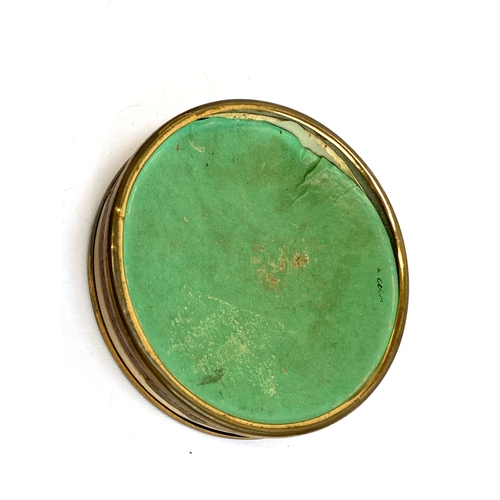 347 - An early 19th century yellow metal mounted tortoiseshell snuff box, 6.5cmD, together with a further ... 