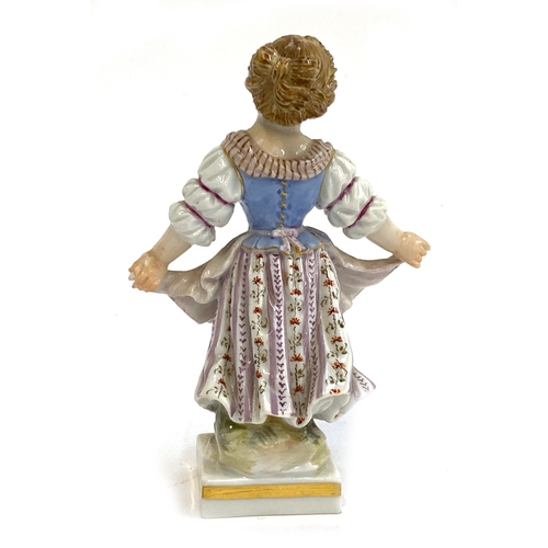 194 - A late 19th/early 20th century Meissen porcelain figure of a young dancing girl, blue underglaze cro... 